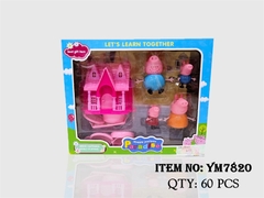 YM7820  HỘP NHÀ HEO HỒNG 4C + BÀN GHẾ + LÂU ĐÀI