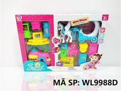 WL9988D HỘP NỘI THẤT NHÀ + NGỰA PONY KÉO XE + ĐỒNG HỒ, TỦ LẠNH, TIVI Sweet House WL9988C