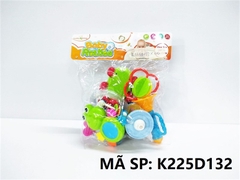 K225D132 TÚI LẮC TREO NÔI 8 MÓN (ẾCH, KÈN TÂY, XE HƠI) Baby Rattles (PVC)