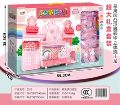 5515  HỘP NỘI THẤT NHÀ LẦU ĐÀI SÂN KHẤU, ĐÀN, TRỐNG + 2C THỎ