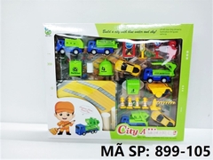 899-105  HỘP MÔ HÌNH XE CÔNG TRÌNH VỆ SINH (HỐT RÁC, HƠI, CẨU) + THÙNG RÁC, BIỂN BÁO
