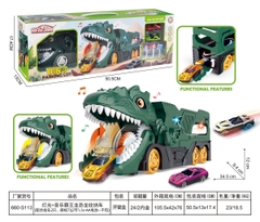 660-S113  HỘP XE KHỦNG LONG PIN NUỐT XE HƠI + 2C XE HƠI SẮT + BIỂN BÁO