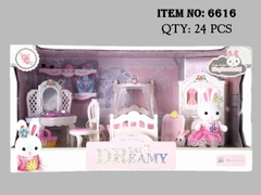 6616  HỘP NỘI THẤT NHÀ, BÀN TRANG ĐIỂM, GIƯỜNG, TỦ QUẦN ÁO + 1C THỎ