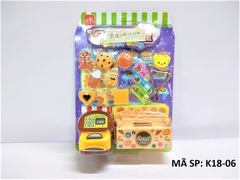 K18-06  VỈ BẾP BÁNH + MÁY TÍNH TIỀN SIÊU THỊ + HỘP BÁNH + KHÂY  Happy Shop K18-05, K18-06