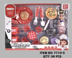 7710-3  HỘP BẾP DÍNH BÁNH DOUNUT, BÀN, GHẾ, TÁCH + 1C BÉ