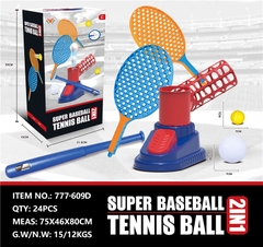 777-609D HỘP MÁY PHÁT BÓNG CHÀY, TENNIS TỰ ĐỘNG + GẬY + BÓNG + 2C VỢT  SUPER BASEBALL TENNIS BALL 2IN1