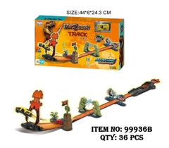 99936B  HỘP ĐƯỜNG RAY XE HƠI KHỦNG LONG + BỆ PHÓNG + 1C XE HƠI