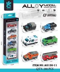 A6130-11  VỈ HỘP XE HƠI SẮT KHÔNG TRỚN 6C ĐỦ MẪU (CỨU THƯƠNG, CỨU HỎA THANG, BÁN TẢI)