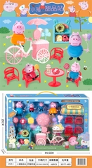 2929-2  HỘP GIA ĐÌNH HEO HỒNG 4C + XE ĐẠP ĐẨY KEM + QUẦY BÁNH + 4C GHẾ+ 1C BÀN