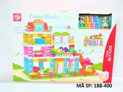 188-400  HỘP LOGO RÁP VƯỜN CHƠI, CẦU TUỘT, 3 LẦU + 2 BÉ 142 MIẾNG Funny Blocks