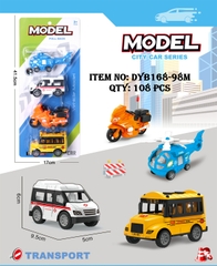 DYB168-98M  VỈ XE CÔNG TRÌNH TRỚN 4C ĐỦ MẪU (TRỰC THĂNG, MOTO, CỨU THƯƠNG,BUS)