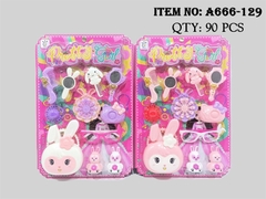 A666-129  VỈ TRANG ĐIỂM GIỎ XÁCH THỎ, MẮT KIẾNG, LƯỢC, MÁY CHỤP HÌNH + 2C THỎ