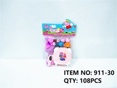 911-30  TÚI NHÀ HEO PIG PEPPA 4C + VALI KÉO + LƯỢC, CÀI TÓC (PVC)   911-