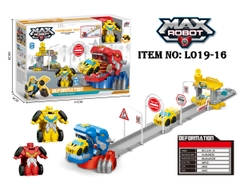 L019-16  HỘP ĐƯỜNG RAY ĐẦU KHỦNG LONG + BỆ PHÓNG XE HƠI BIẾN HÌNH ROBO