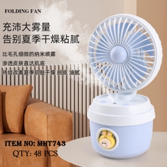 MHT743  HỘP QUẠT PIN HƠI NƯỚC LY + SẠC USB