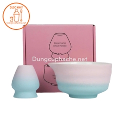 Bộ Chawan + đế gác chổi ( XANH HỒNG )_Full hộp -K
