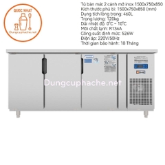 Tủ bàn mát quạt gió Unibar 3 cánh mở inox 1800x750x850 -N