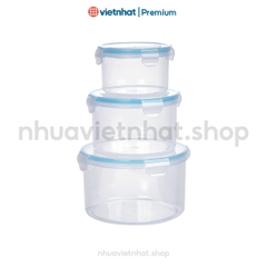 Bộ hộp lạnh có nắp cài, bộ hộp thực phẩm tròn 3, bộ hộp lạnh tròn 3 B6536 Nhựa Việt Nhật Shop