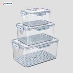 Hộp đựng thực phẩm chữ nhật bộ 3 có nắp cài kín Hokori H6560 Nhựa Việt Nhật Premium