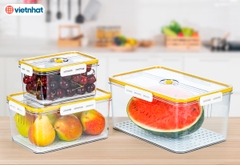 Hộp đựng thực phẩm chữ nhật bộ 3 có nắp cài kín Hokori H6560 Nhựa Việt Nhật Premium