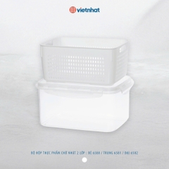 Bộ 2 Hộp thực phẩm chữ nhật 2 lớp 6580/6582 Nhựa Việt Nhật Shop