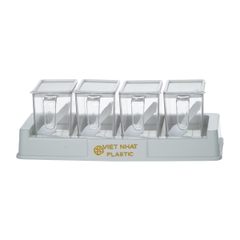 Lọ gia vị bộ 4 kèm thìa và khay đựng đa năng, lọ đựng gia vị L2939 Nhựa Việt Nhật Shop
