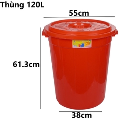 Thùng nhựa nắp tròn truyền thống 120L siêu bền 5380 Nhựa Việt Nhật Shop