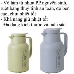 Bình giữ nhiệt ruột thủy tinh 1L 1.5L Hokori 3981-3982 Nhựa Việt Nhật Shop