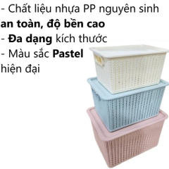 Rổ đan mây đựng đồ có nắp đậy đa năng 3 size, đựng quần áo 3415N Nhựa Việt Nhật Shop