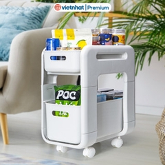 Kệ đựng đồ, kệ trượt 2 tầng có bánh xe tiện lợi Hokori K5588 Nhựa Việt Nhật shop