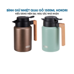 Bình giữ nhiệt inox quai gỗ 1500ml cao cấp Hokori 0125 Nhựa Việt Nhật Shop