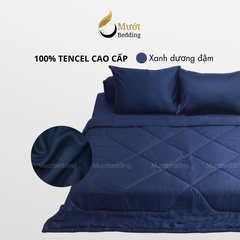 Bộ chăn ga gối lụa 100% Tencel 60s trơn màu - Mướt Bedding, bộ 5 món kèm chăn chần cao cấp