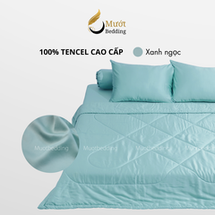Bộ chăn ga gối lụa 100% Tencel 60s trơn màu - Mướt Bedding, bộ 5 món kèm chăn chần cao cấp