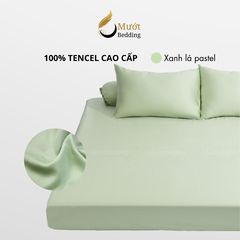 Bộ ga gối 4 món Lụa Tencel Mướt Bedding cao cấp trơn màu, set gồm 1 ga giường bo chun, 2 vỏ gối nằm và 1 vỏ gối ôm