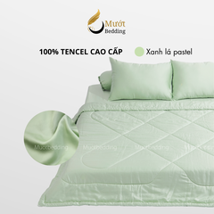 Bộ chăn ga gối lụa 100% Tencel 60s trơn màu - Mướt Bedding, bộ 5 món kèm chăn chần cao cấp