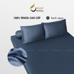 Bộ ga gối 4 món Lụa Tencel Mướt Bedding cao cấp trơn màu, set gồm 1 ga giường bo chun, 2 vỏ gối nằm và 1 vỏ gối ôm