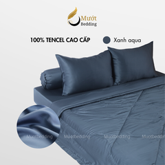 Bộ chăn ga gối lụa 100% Tencel 60s trơn màu - Mướt Bedding, bộ 5 món kèm chăn chần cao cấp