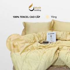 Bộ chăn ga gối lụa 100% Tencel 60s trơn màu - Mướt Bedding, bộ 5 món kèm chăn chần cao cấp