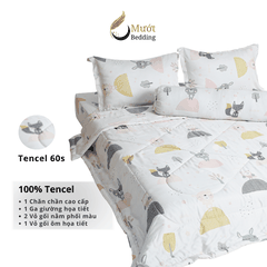 Bộ ga giường Mướt bedding chất liệu lụa Tencel bộ 5 món gồm chăn cao cấp đầy đủ size giường