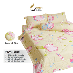 Bộ ga giường Mướt bedding chất liệu lụa Tencel bộ 5 món gồm chăn cao cấp đầy đủ size giường