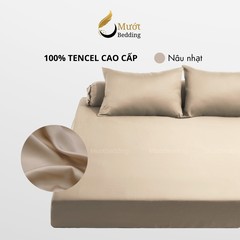 Bộ ga gối 4 món Lụa Tencel Mướt Bedding cao cấp trơn màu, set gồm 1 ga giường bo chun, 2 vỏ gối nằm và 1 vỏ gối ôm