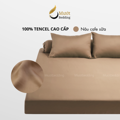 Bộ ga gối 4 món Lụa Tencel Mướt Bedding cao cấp trơn màu, set gồm 1 ga giường bo chun, 2 vỏ gối nằm và 1 vỏ gối ôm