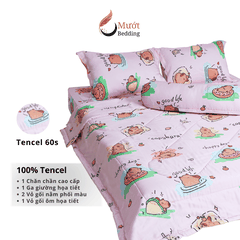 Bộ ga giường Mướt bedding chất liệu lụa Tencel bộ 5 món gồm chăn cao cấp đầy đủ size giường