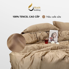 Bộ chăn ga gối lụa 100% Tencel 60s trơn màu - Mướt Bedding, bộ 5 món kèm chăn chần cao cấp