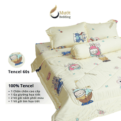 Bộ ga giường Mướt bedding chất liệu lụa Tencel bộ 5 món gồm chăn cao cấp đầy đủ size giường