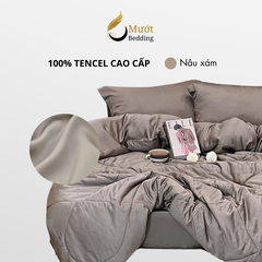 Bộ chăn ga gối lụa 100% Tencel 60s trơn màu - Mướt Bedding, bộ 5 món kèm chăn chần cao cấp