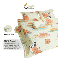 Bộ ga giường Mướt bedding chất liệu lụa Tencel bộ 5 món gồm chăn cao cấp đầy đủ size giường