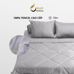 Bộ chăn ga gối lụa 100% Tencel 60s trơn màu - Mướt Bedding, bộ 5 món kèm chăn chần cao cấp