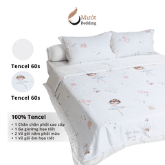 Bộ ga giường Mướt bedding chất liệu lụa Tencel bộ 5 món gồm chăn cao cấp đầy đủ size giường