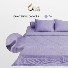 Bộ chăn ga gối lụa 100% Tencel 60s trơn màu - Mướt Bedding, bộ 5 món kèm chăn chần cao cấp
